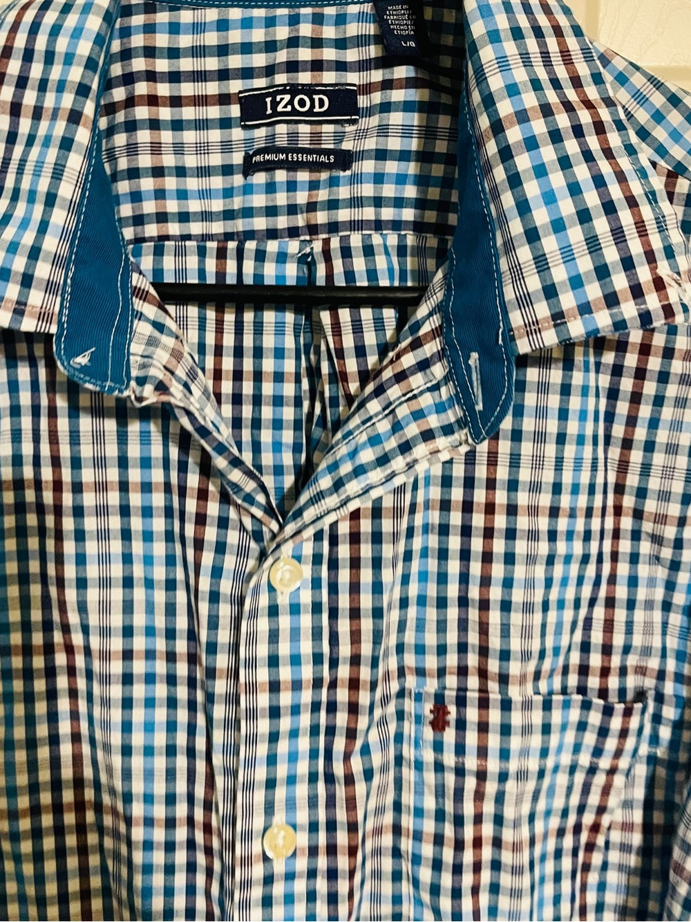 Izod Blue and Brown Plaid Button-Down Shirt